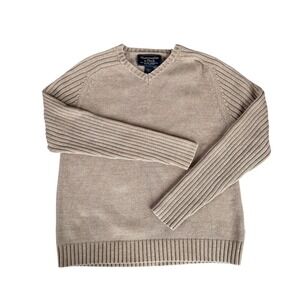 Abercrombie & Fitch Y2K‎ Mens Beige Cotton V Neck Knit Sweater Ribbed Casual L